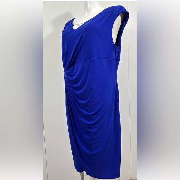NEW CONNECTED APPAREL Plus 22W Blue Side Tab Pullover Cap Sleeve Sheath Dress - Picture 6 of 12